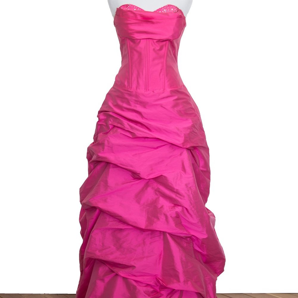 BLONDIE NITES Strapless Pink Beaded Corset Full Length Prom Dress Small New